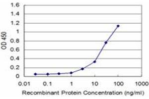 Detection limit for recombinant GST tagged DUSP3 is approximately 1ng/ml as a capture antibody. (Dual Specificity Phosphatase 3 (DUSP3) (AA 1-185) antibody)