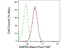Flow cytometric analysis of DAPK3 expression in HepG2 cells using DAPK3 antibody (ABIN7798296), 1:2,000).