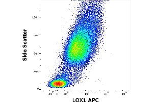 Flow cytometry surface staining pattern of human stimulated (GM-CSF + IL-4) peripheral blood mononuclear cells stained using anti-LOX1 (15C4) APC antibody (10 μL reagent / 100 μL of peripheral whole blood). (OLR1 antibody  (APC))