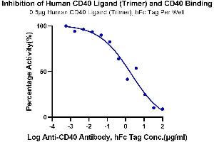 Serial dilutions of Anti-CD40 Antibody were added into Biotinylated Human CD40, His Tag : Human CD40 Ligand (Trimer) , hFc Tag binding reactioins. (CD40 Protein (CD40) (AA 21-193) (His-Avi Tag,Biotin))