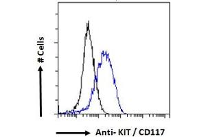 ABIN1589992 Flow cytometric analysis of paraformaldehyde fixed MCF7 cells (blue line), permeabilized with 0. (KIT antibody  (Internal Region))