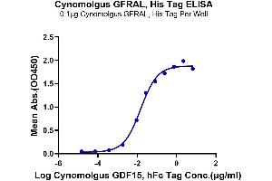 Immobilized Cynomolgus GFRAL, His Tag at 1 μg/mL (100 μL/Well) on the plate. (GFRAL Protein (AA 20-351) (His-Avi Tag))