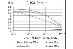 Black line: Control Antigen (100 ng), Purple line: Antigen(10 ng), Blue line: Antigen (50 ng), Red line: Antigen (100 ng), (DLK1 antibody)
