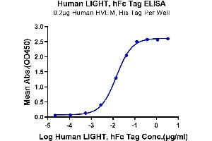 Immobilized Human HVEM, His Tag at 1 μg/mL (100 μL/Well) on the plate. (TNFSF14 Protein (AA 74-240) (Fc Tag))
