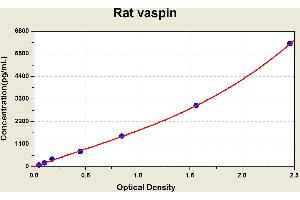 Diagramm of the ELISA kit to detect Rat vasp1 nwith the optical density on the x-axis and the concentration on the y-axis. (SERPINA12 ELISA Kit)