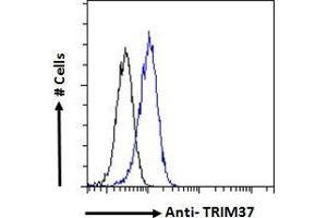 ABIN184830 Flow cytometric analysis of paraformaldehyde fixed HeLa cells (blue line), permeabilized with 0. (TRIM37 antibody  (C-Term))