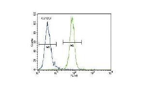 AKT1 Antibody (N-term) h flow cytometric analysis of MDA-M cells (right histogram) compared to a negative control cell (left histogram). (AKT1 antibody  (N-Term))