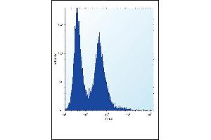 N Antibody (N-term) (ABIN389342 and ABIN2839451) flow cytometric analysis of Hela cells (right histogram) compared to a negative control cell (left histogram). (NPM1 antibody  (N-Term))