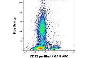 Flow cytometry surface staining pattern of human peripheral whole blood stained using anti-human CD32 (3D3) purified antibody (concentration in sample 1.