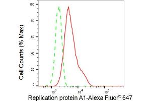 Flow cytometric analysis of Replication protein A1 expression in HepG2 cells using Replication protein A1 antibody (ABIN7800172), 1:2,000). (Recombinant RPA1 antibody)