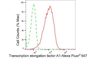 Flow cytometric analysis of transcription elongation factor A1 expression in HepG2 cells using transcription elongation factor A1 antibody (ABIN7800583), 1:2,000). (Recombinant TCEA1 antibody)