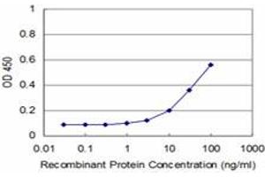 Detection limit for recombinant GST tagged OSR1 is approximately 1ng/ml as a capture antibody.