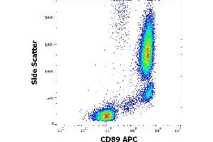 Flow cytometry surface staining pattern of human peripheral whole blood stained using anti-human CD89 (A59) APC antibody (10 μL reagent / 100 μL of peripheral whole blood). (FCAR antibody  (APC))
