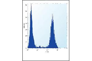 FGFR2-Antibody (ABIN391968 and ABIN2841764) flow cytometric analysis of  cells (right histogram) compared to a negative control cell (left histogram). (FGFR2 antibody)