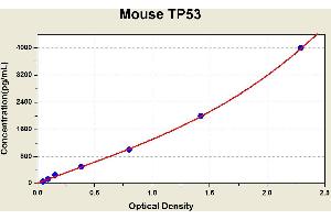 Diagramm of the ELISA kit to detect Mouse TP53with the optical density on the x-axis and the concentration on the y-axis. (p53 ELISA Kit)