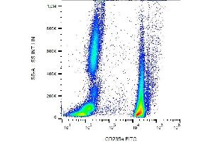 Surface staining of CD235a in human peripheral blood (erythrocytes and leukocytes) with anti-CD235a (JC159) FITC. (CD235a/GYPA antibody  (FITC))