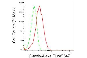 Flow cytometric analysis of β-actin expression in HepG2 cells using β-actin antibody (ABIN7797467), 1:2,000).
