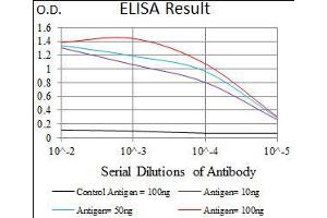 Black line: Control Antigen (100 ng), Purple line: Antigen(10 ng), Blue line: Antigen (50 ng), Red line: Antigen (100 ng), (Nestin antibody  (AA 419-588))