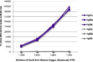 FLISA plate was coated with purified human IgGκ, IgMκ, IgAκ, IgGλ, IgMλ, and IgAλ. (Igk antibody  (FITC))