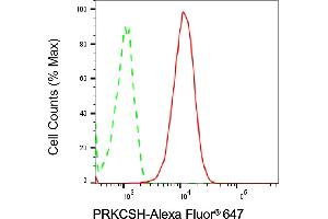 Flow cytometric analysis of PRKCSH expression in Hela cells using PRKCSH antibody (ABIN7799984), 1:2,000).