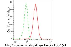 Flow cytometric analysis of erb-b2 receptor tyrosine kinase 2 expression in HepG2 cells using erb-b2 receptor tyrosine kinase 2 antibody (ABIN7800158), 1:2,000). (ErbB2/Her2 antibody)
