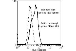 Flow Cytometry analysis using Mouse Anti-Hexanoyl-Lysine adduct Monoclonal Antibody, Clone 5E8 . (Hexanoyl-Lysine Adduct (HEL) antibody (Atto 594))