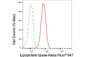 Flow cytometric analysis of Lipoprotein lipase expression in HepG2 cells using Lipoprotein lipase antibody (ABIN7799278), 1:2,000). (Recombinant Lipoprotein Lipase antibody)