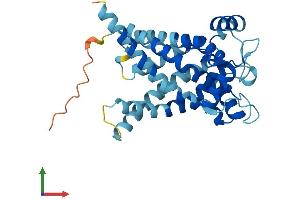 AlphaFold protein structure predicition of Mouse Recombinant Slc25a34 Protein, UniprotID A2ADF7 (SLC25A34 Protein (AA 1-318) (His tag))