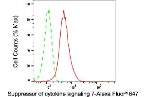 Flow cytometric analysis of Suppressor of cytokine signaling 7 expression in HepG2 cells using Suppressor of cytokine signaling 7 antibody (ABIN7800466), 1:2,000). (Recombinant SOCS7 antibody)
