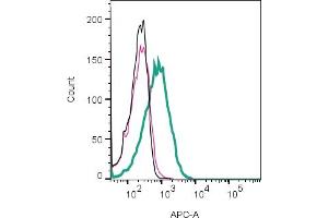 Cell surface detection of IGSF8 by indirect flow cytometry in live intact human Jurkat T-cell leukemia cell line: + goat-anti-rabbit-APC.