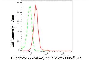 Flow cytometric analysis of Glutamate decarboxylase 1 expression in HepG2 cells using Glutamate decarboxylase 1 antibody (ABIN7798737), 1:2,000). (Recombinant GAD antibody)