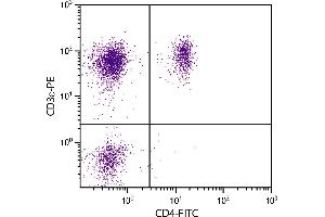 Porcine peripheral blood lymphocytes were stained with Mouse Anti-Porcine CD3ε-PE. (CD3 epsilon antibody  (FITC))
