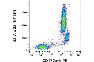 Flow cytometry analysis (surface staining) of human peripheral blood cells with anti-human CD172a/b (SE5A5) PE. (CD172a/b antibody (PE))