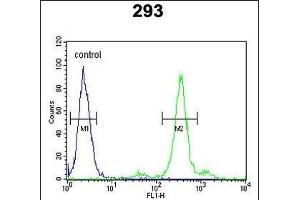 PGD Antibody (Center) (ABIN651639 and ABIN2840342) flow cytometric analysis of 293 cells (right histogram) compared to a negative control cell (left histogram).