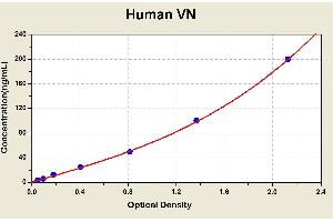 Diagramm of the ELISA kit to detect Human VNwith the optical density on the x-axis and the concentration on the y-axis. (Vitronectin ELISA Kit)