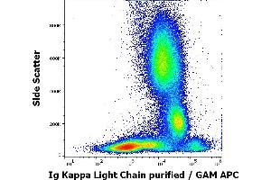 Flow cytometry surface staining pattern of human peripheral whole blood stained using anti-human Ig Kappa Light Chain (MEM-09) purified antibody (concentration in sample 3 μg/mL) GAM APC. (kappa Light Chain antibody)