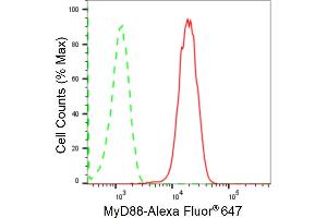 Flow cytometric analysis of MyD88 expression in HAP-1 cells using MyD88 antibody (ABIN7799510), 1:2,000). (Recombinant MYD88 antibody)