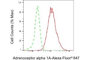 Flow cytometric analysis of Adrenoceptor alpha 1A expression in HepG2 cells using Adrenoceptor alpha 1A antibody (ABIN7797539), 1:2,000).