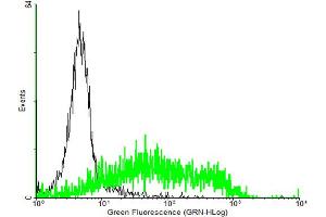 FACS analysis of negative control 293 cells (Black) and CD69 expressing 293 cells (Green) using CD69 purified MaxPab mouse polyclonal antibody. (CD69 antibody  (AA 1-199))