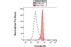 Flow cytometry analysis (surface staining) of human peripheral blood leukocytes using anti-CD148 (MEM-CD148/05) PE.