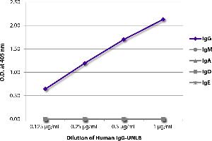 ELISA plate was coated with serially diluted Human IgG-UNLB and quantified. (Human IgG Isotype Control)