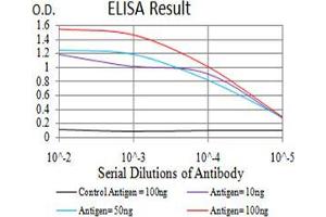 Black line: Control Antigen (100 ng);Purple line: Antigen (10ng); Blue line: Antigen (50 ng); Red line:Antigen (100 ng) (DDX1 antibody  (AA 642-740))
