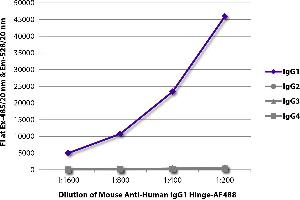 FLISA plate was coated with purified human IgG1, IgG2, IgG3, and IgG4. (Mouse anti-Human IgG1 (Hinge Region) Antibody)