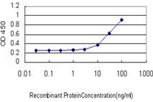 Detection limit for recombinant GST tagged MBNL1 is approximately 3ng/ml as a capture antibody.
