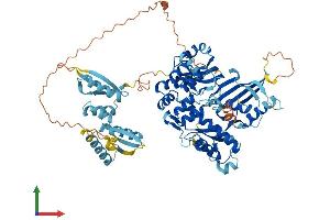 AlphaFold protein structure predicition of Human Recombinant PUS7L Protein, UniprotID Q9H0K6