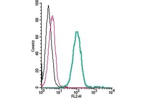Cell surface detection of TREM2 by direct flow cytometry in live intact human THP-1 monocytic leukemia cells: (black line) Cells. (TREM2 antibody  (Extracellular) (PE))
