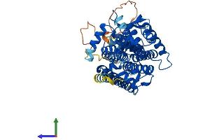 AlphaFold protein structure predicition of Human Recombinant RASGEF1B Protein, UniprotID Q0VAM2