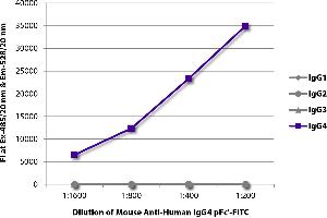 FLISA plate was coated with purified human IgG1, IgG2, IgG3, and IgG4. (Mouse anti-Human IgG4 (pFc' Region) Antibody (FITC))