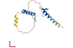 AlphaFold protein structure predicition of Mouse Recombinant Llph Protein, UniprotID Q9D945 (LLPH Protein (AA 1-130) (His tag))