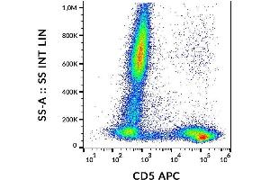 Flow cytometry analysis of human peripheral blood  stained with CRIS1 antibody APC. (CD5 antibody  (APC))